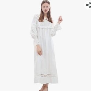 Women Ruffle Lace Nightdress Long Puff Sleeve Nightgown Sweet Princess Sz L